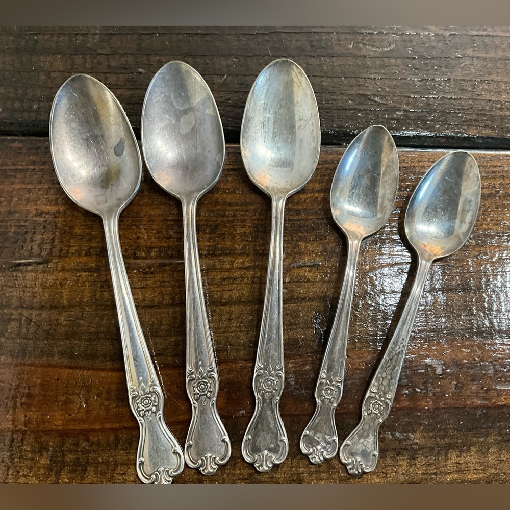 Vintage Lot of 5 Old Company Plate Spoons 3 Tablespoons 2 Teaspoons